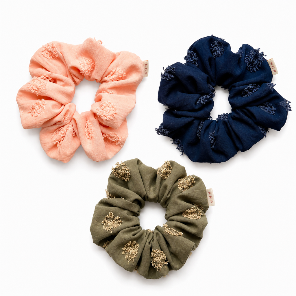 Scrunchie M - crepe de seda Kit 03 cores