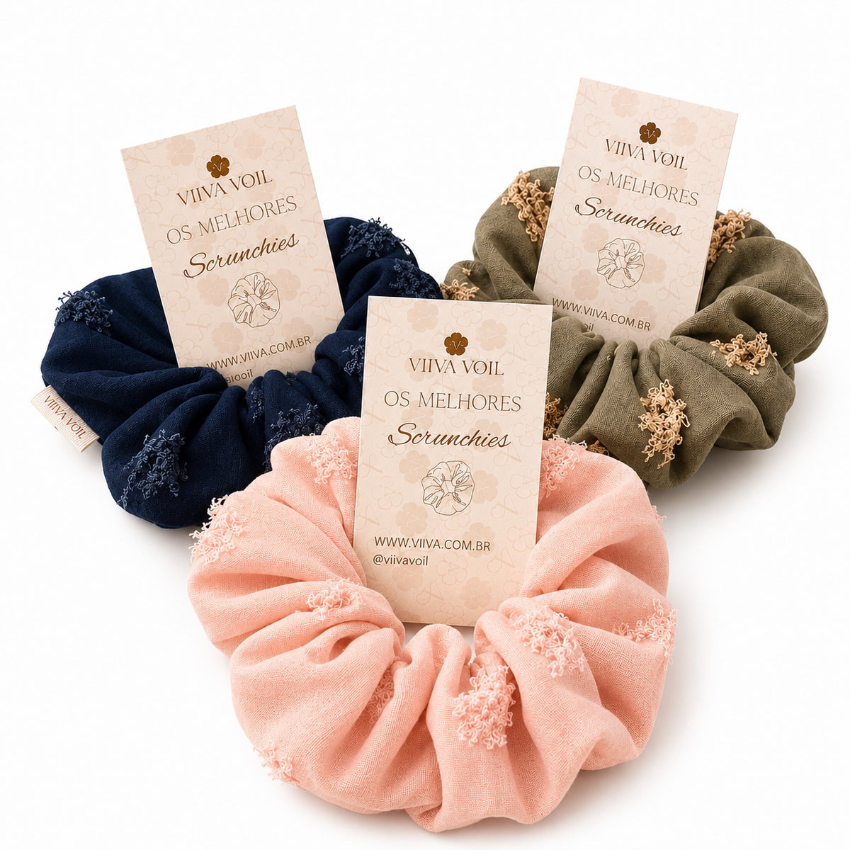 Scrunchie M - crepe de seda Kit 03 cores