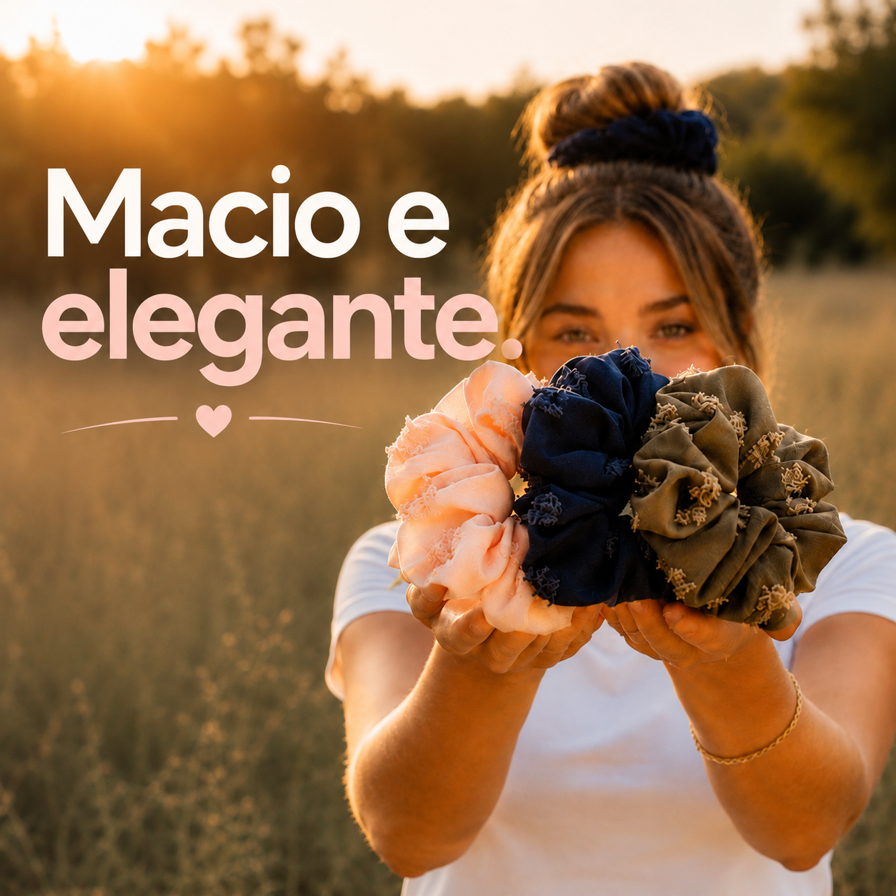 Scrunchie M - crepe de seda Kit 03 cores